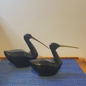 Vintage Rosenthal Netter MCM Bakelite Black Birds with Brass Beaks